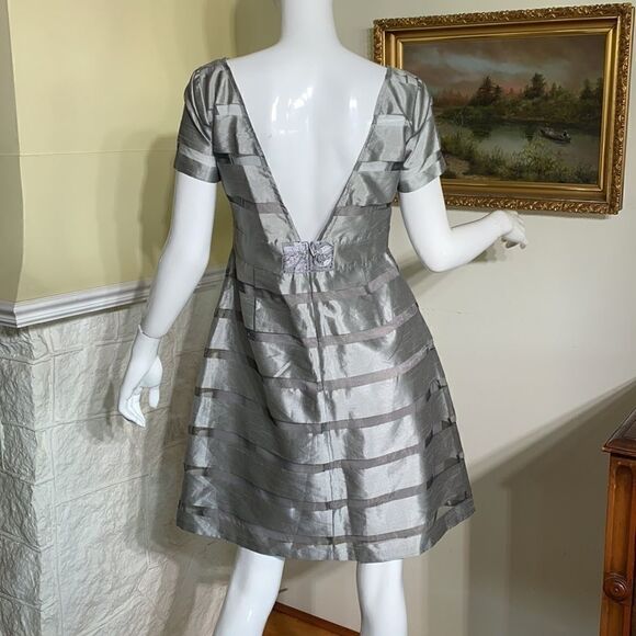 Muse Grey Organza Low Back Party Dress - Picture 3 of 15